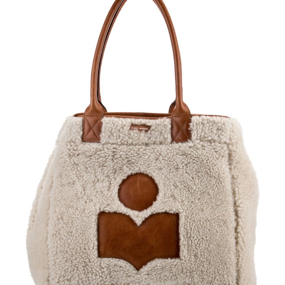Isabel Marant Cream Shearling shoulder bag with Brown Leather